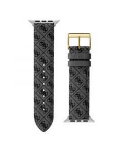 Men's Black Leather Strap Quattro G Logo 42mm, 43mm ,44mm Apple Watch Band