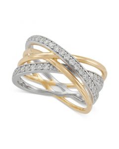 Cubic Zirconia Multirow Crossover Ring in Sterling Silver & 14k Gold-Plate