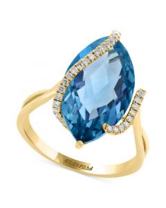 EFFY® London Blue Topaz (8-1/2 ct. t.w.) & Diamond (1/10 ct. t.w.) Marquise Statement Ring in 14k Gold