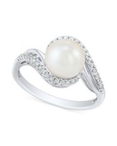 Cultured Freshwater Pearl (8mm) & Diamond (1/5 ct. t.w.) Swirl Ring in 14k White Gold