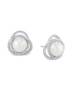 Cultured Freshwater Pearl (7 - 7-1/2mm) & Diamond (1/4 ct. t.w.) Love Knot Stud Earrings in 14k White Gold