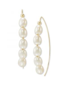 Cultured Freshwater Rice Pearl (5-6mm) Threader Earrings in 10k Gold