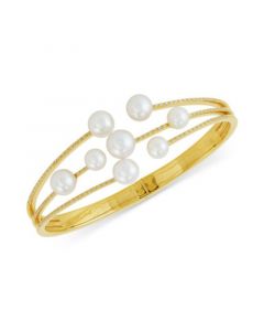 Cultured Freshwater Pearl (6 - 8-1/2mm) & Diamond (1/3 ct. t.w.) Bangle Bracelet in 14k Gold-Plated Sterling Silver