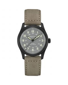 Women's Swiss Automatic Khaki Field Gray Leather Strap Watch 38mm