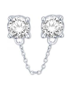 Diamond Double Piercing Chained Earring (1/6 ct. t.w.) in 14k White Gold