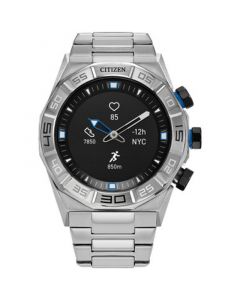 Men's CZ Smart Hybrid HR Silver-Tone Stainless Steel Bracelet Smart Watch 44mm