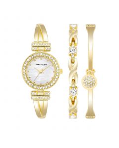 Women's Gold-Tone Alloy Bangle with Crystals Fashion Watch 24mm and Bracelet Set