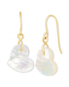 Mother-of-Pearl Heart Drop Earrings in 14k Gold