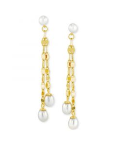 Cultured Freshwater Button Pearl (4-6mm) Chain Drop Earrings in 14k Gold-Plated Sterling Silver