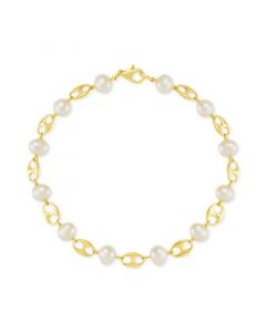 Cultured Freshwater Potato Pearl (5 - 5-1/2mm) Station Mariner Link Bracelet in 14k Gold-Plated Sterling Silver