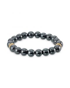 Hematite Bead Stretch Bracelet in Gold-Tone Ion-Plated Stainless Steel