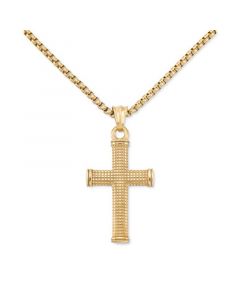 Textured Cross 24" Pendant Necklace in Gold-Tone Ion-Plated Stainless Steel