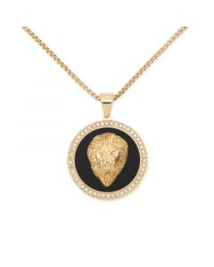 Black Agate & Lion Head 24" Pendant Necklace in Gold-Tone Ion-Plated Stainless Steel