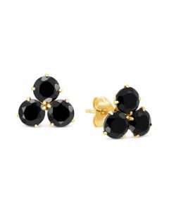 Onyx Trillium Flower Stud Earrings in 14k Gold