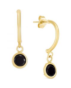 Onyx Circle Dangle C-Hoop Earrings in 14k Gold