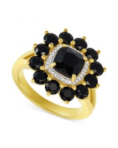 Onyx & White Topaz (1/20 ct. t.w.) Flower Ring in 14k Gold-Plated Sterling Silver