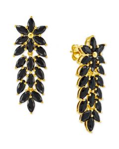 Onyx Leaf Drop Earrings in 14k Gold-Plated Sterling Silver