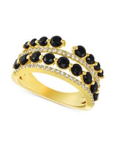 Onyx & White Topaz (1/4 ct. t.w.) Multirow Statement Ring in 14k Gold-Plated Sterling Silver