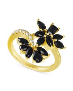 Onyx & White Topaz (1/5 ct. t.w.) Flower Bypass Ring in 14k Gold-Plated Sterling Silver