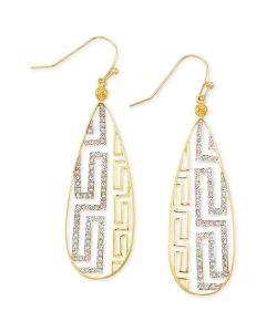 White Crystal Greek Key Drop Earrings in 18k Gold over Sterling Silver