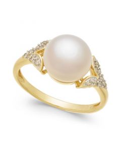 Cultured Freshwater Pearl (9mm) & Diamond Accent Ring in 14k Gold