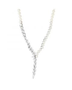 Cultured Freshwater Button Pearl (4 - 9-1/2mm) & Cubic Zirconia 17" Lariat Necklace