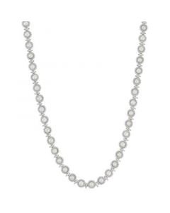 Cultured Freshwater Button Pearl (5 - 5-1/2mm) & Cubic Zirconia Halo & Marquise 17" Collar Necklace in Sterling Silver