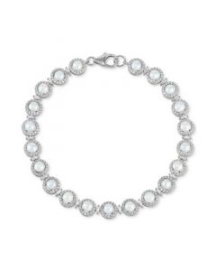 Cultured Freshwater Button Pearl (4 - 4-1/2mm) & Cubic Zirconia Link Bracelet in Sterling Silver