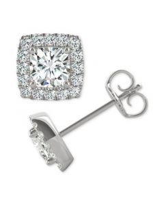 Moissanite Cushion Halo Stud Earrings (1-1/3 ct. t.w. Diamond Equivalent) in 14k White Gold