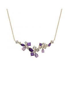 Amethyst (1-1/3 ct. t.w.) & White Topaz (3-1/2 ct. t.w.) Scattered Cluster 17" Collar Necklace in 14k Gold