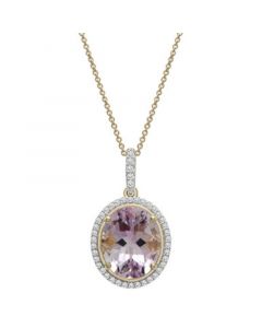 Pink Amethyst (4-3/4 ct. t.w.) & Diamond (1/4 ct. t.w.) Oval Halo 16" Pendant Necklace in 14k Gold