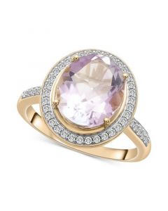 Pink Amethyst (3-1/6 ct. t.w.) & Diamond (1/4 ct. t.w.) Oval Halo Ring in 14k Gold