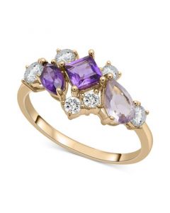 Amethyst (7/8 ct. t.w.) & White Topaz (5/8 ct. t.w.) Scatter Cluster Ring in 14k Gold, Created for Macy's