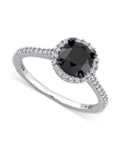 Black Diamond (1 ct. t.w.) & White Diamond (1/4 ct. t.w.) Halo Engagement Ring in 14k White Gold