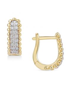 Diamond Bead Leverback Hoop Earrings (1/6 ct. t.w.) in 14k Gold-Plated Sterling Silver