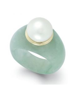 Cultured Freshwater Pearl Jade Ring in 14k Gold (9mm)