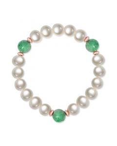 Cultured Freshwater Pearl (9mm), Jade & Rose Gold-Plated Hematite Stretch Bracelet