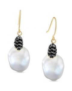 Cultured Freshwater Pearl (13mm) & Black Spinel (7/8 ct. t.w.) Drop Earrings in 14k Gold-Plated Sterling Silver