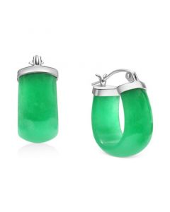 Green Jade (10x16mm) Small Hoop Earrings in Sterling Silver, 1"