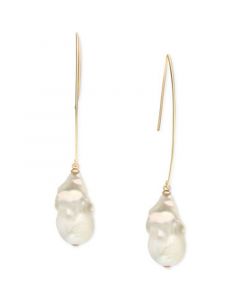 Cultured Freshwater Pearl (13mm) Drop Earrings Set in 14k Gold-Plated Sterling Silver