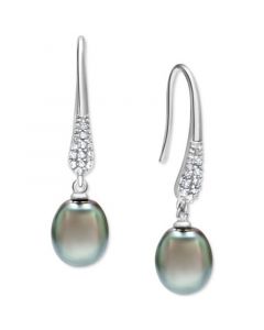 Tahitian Pearl (10mm) & Zircon (1/2 ct. t.w.) Drop Earrings in Sterling Silver