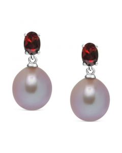 Pink Cultured Freshwater Pearl (11mm) & Garnet (1 3/4 ct. t.w.) Drop Earrings in Sterling Silver