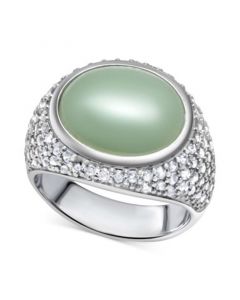 Green Jade (10x14mm) & Zircon (1/2 ct. t.w.) Ring in Sterling Silver