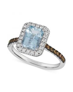 Sea Blue Aquamarine (1-1/6 ct. t.w.) & Diamond (3/8 ct. t.w.) Halo Ring in 14k White Gold