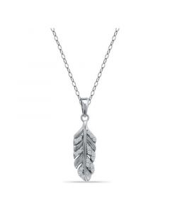 Cubic Zirconia Pave Feather Pendant Necklace in Sterling Silver