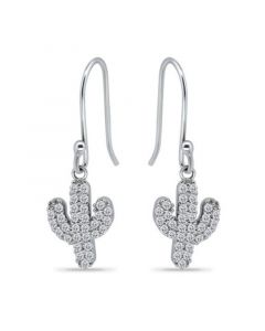 Cubic Zirconia Pave Cactus Drop Earrings in Sterling Silver