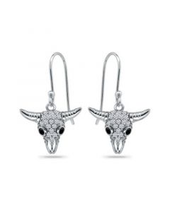 Cubic Zirconia Pave Steer Head Drop Earrings in Sterling Silver