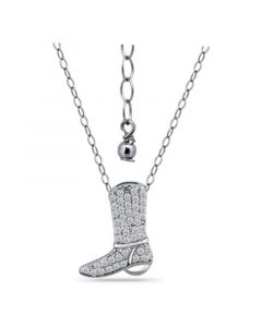 Cubic Zirconia Pave Cowboy Boot Necklace in Sterling Silver