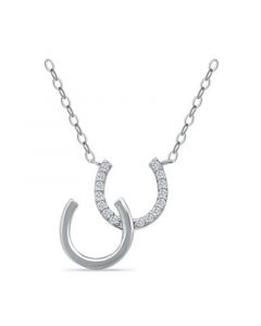 Cubic Zirconia Pave Polish Double Horseshoe Necklace in Sterling Silver