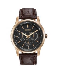 Men's Dress Eco-Drive Black-Brown Leather Strap Watch 44mm BU2013-08E